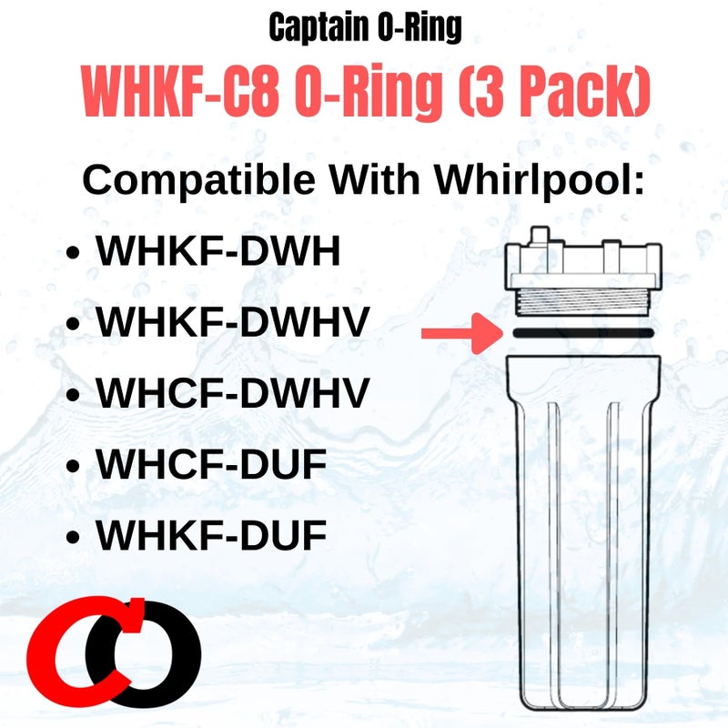 Captain O-Ring - (3 Pack) Replacement WHKF-C8 O-Rings for Whirlpool WHKF-DWHV, WHKF-DWH & WHKF-DUF Water Filter Housing - Image 2